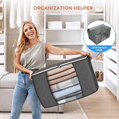 6Pcs 90L Large Storage Bags, Foldable Closet Organizers Storage Containers with Durable Handles for Clothing, Blanket, Comforters, Bed Sheets, Pillows and Toys