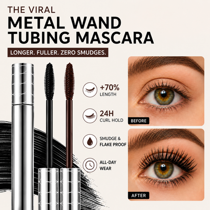 Metal Wand Tubing Mascara – 24H Smudge-Proof Length & Curl ✨👁️🖤