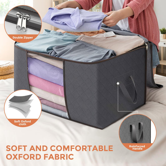 6Pcs 90L Large Storage Bags, Foldable Closet Organizers Storage Containers with Durable Handles for Clothing, Blanket, Comforters, Bed Sheets, Pillows and Toys