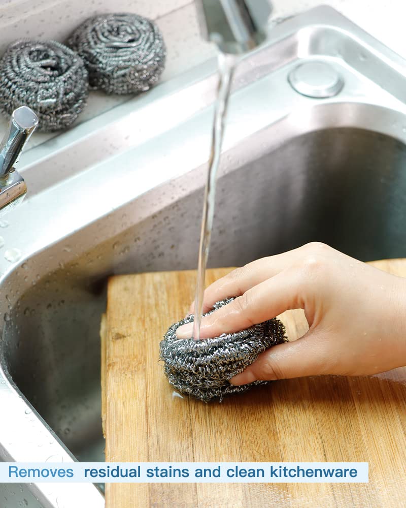 12 Pack Stainless Steel Scourers – Steel Wool Scrubber Pad Used for Dishes, Pots, Pans, and Ovens. Easy scouring for Tough Kitchen Cleaning.