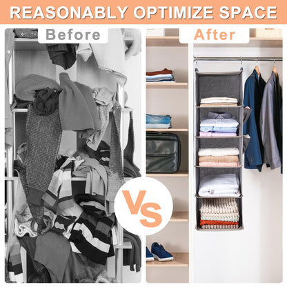 Hanging Closet Organize and Shelves，5-Hanging Shelf with 2 Side Pockets，Storage Foldable