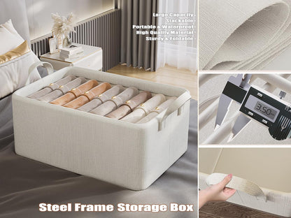 Closet Clothes Organizer with Handle, Fabric Storage Box with Steel Frame Stackable Shelf Storage Baskets