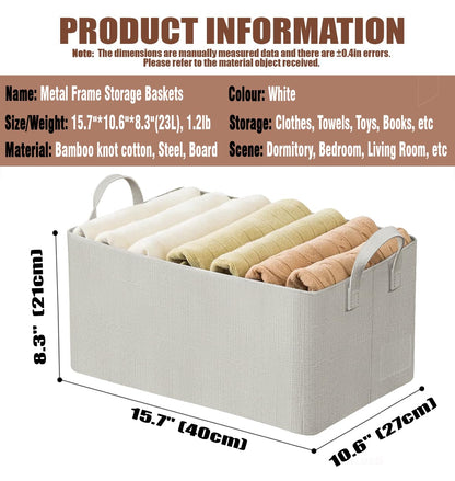 Closet Clothes Organizer with Handle, Fabric Storage Box with Steel Frame Stackable Shelf Storage Baskets