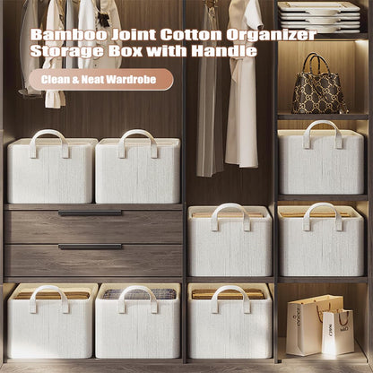 Closet Clothes Organizer with Handle, Fabric Storage Box with Steel Frame Stackable Shelf Storage Baskets