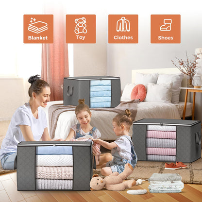 6Pcs 90L Large Storage Bags, Foldable Closet Organizers Storage Containers with Durable Handles for Clothing, Blanket, Comforters, Bed Sheets, Pillows and Toys