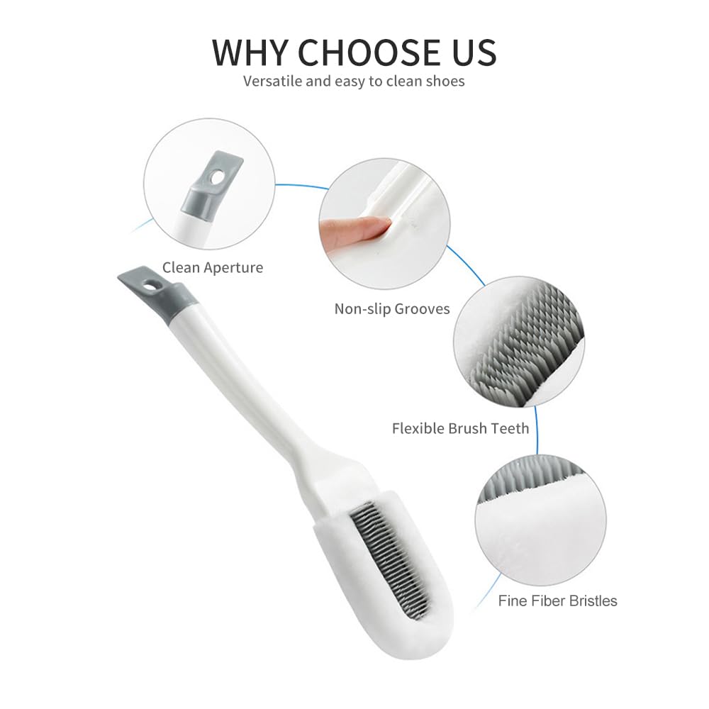 Professional Cleaning Shoe Brush, Multifunctional Long Handle Shoe Brush Cleaner, Hangable Soft Bristle Shoes Cleaning Scrubber (White)