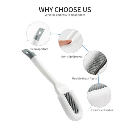 Professional Cleaning Shoe Brush, Multifunctional Long Handle Shoe Brush Cleaner, Hangable Soft Bristle Shoes Cleaning Scrubber (White)