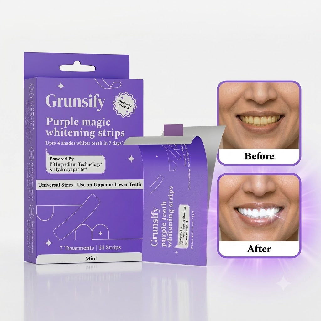🔥BUY 1 GET 1 FREE! 💜 Purple Magic Teeth Whitening Strips ✨ Instant Smile!