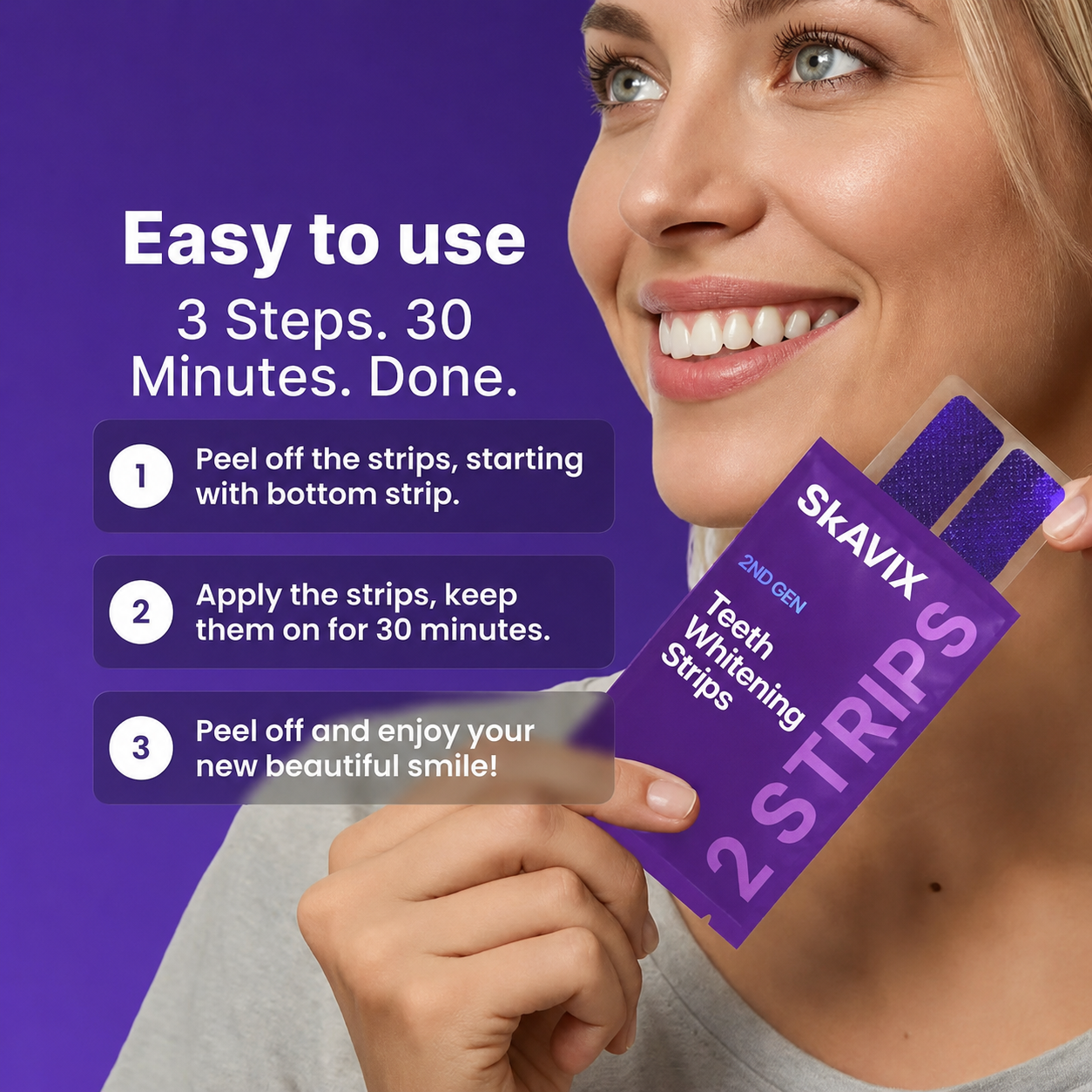 💜 Purple Teeth Whitening Strips | Peroxide-Free, Non-Sensitive Whitening for a Brighter Smile | 7/21 Sessions