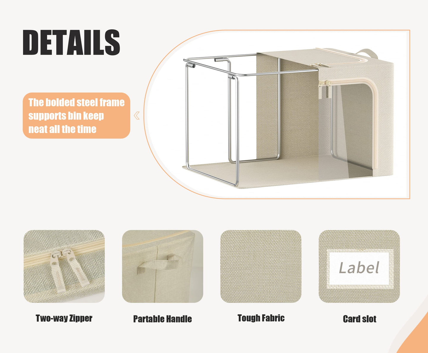 3 Openings Clothes Storage Bins with Metal Frame, Foldable Storage Bin for Clothes, Clothing Storage Bins with Lid, Linen Storage Box With Clear Window＆ Zippers＆ Durable Handles