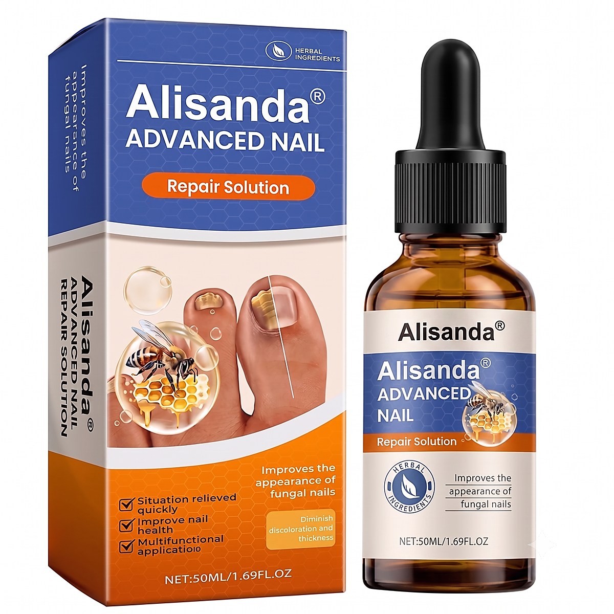 Alisanda nail care bottle and packaging