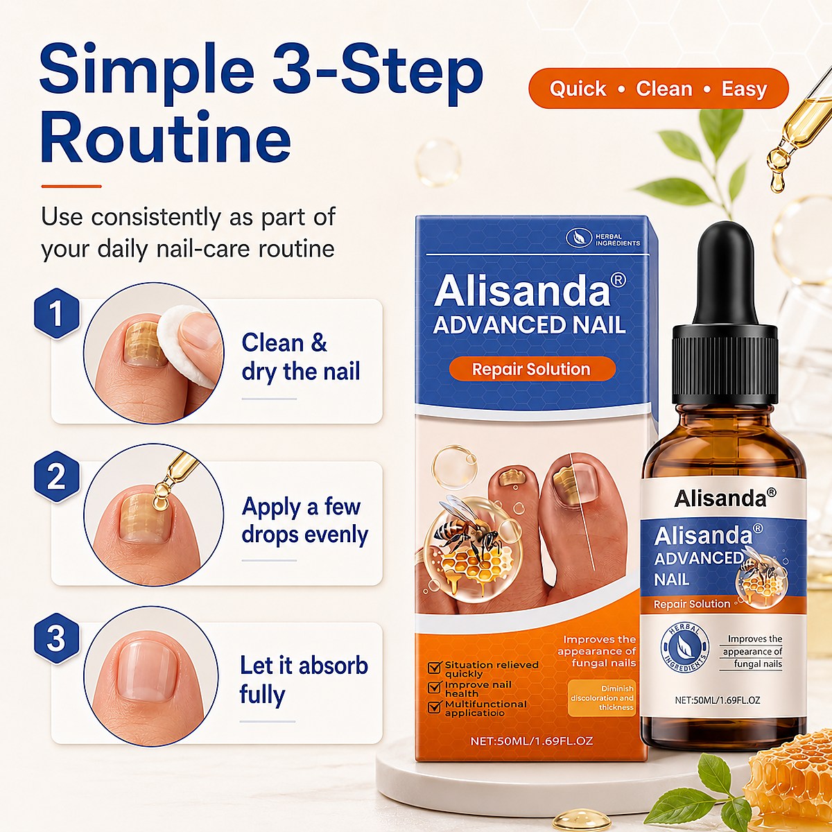 Three step nail care application routine