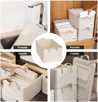 Closet Clothes Organizer with Handle, Fabric Storage Box with Steel Frame Stackable Shelf Storage Baskets