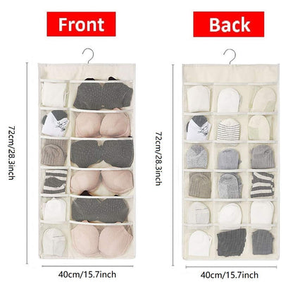 Closet Hanging Organizer with Mesh Pockets & Rotating Metal Hanger,Dual Sided Wall Shelf Wardrobe Storage Bags,Oxford Cloth Space Saver Bag(white,30 Pocket)