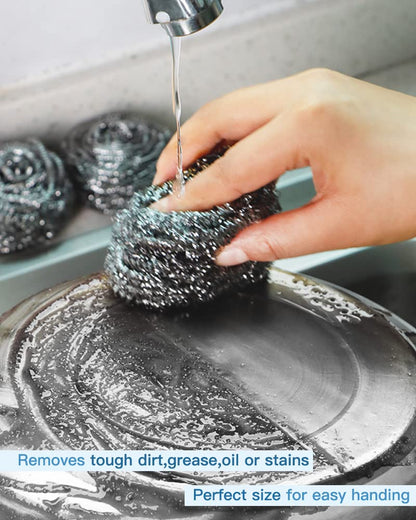 12 Pack Stainless Steel Scourers – Steel Wool Scrubber Pad Used for Dishes, Pots, Pans, and Ovens. Easy scouring for Tough Kitchen Cleaning.