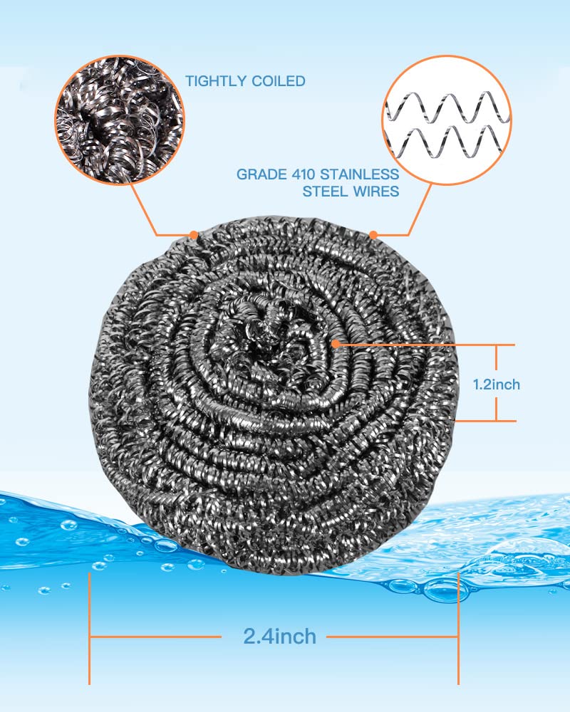 12 Pack Stainless Steel Scourers – Steel Wool Scrubber Pad Used for Dishes, Pots, Pans, and Ovens. Easy scouring for Tough Kitchen Cleaning.