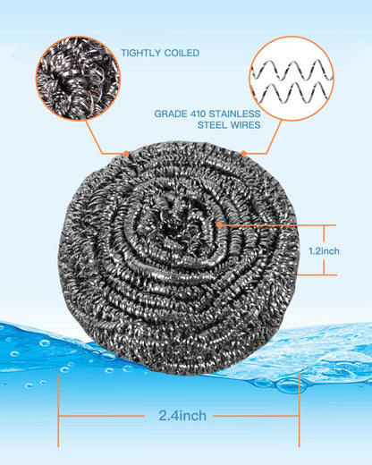 12 Pack Stainless Steel Scourers – Steel Wool Scrubber Pad Used for Dishes, Pots, Pans, and Ovens. Easy scouring for Tough Kitchen Cleaning.