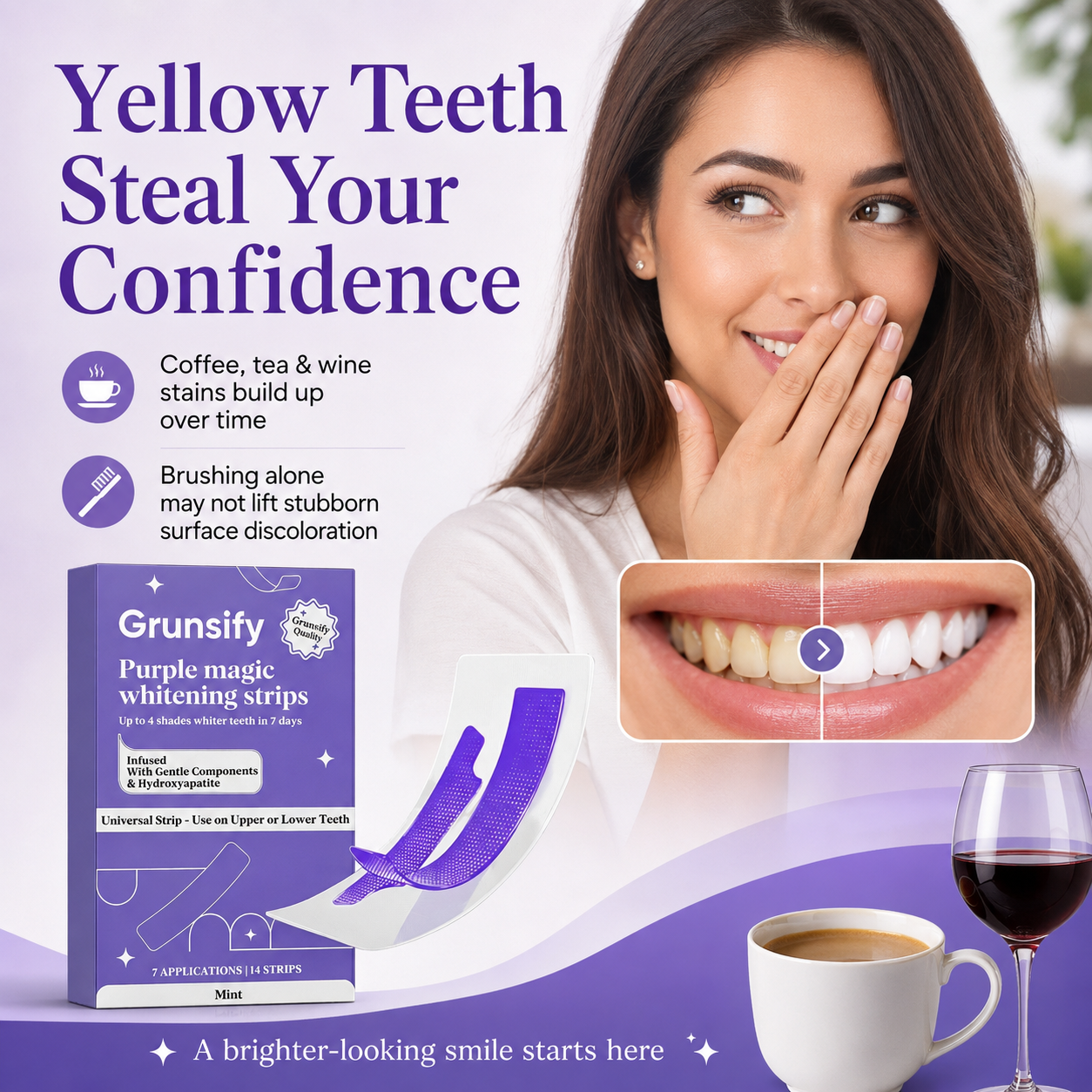 🔥BUY 1 GET 1 FREE! 💜 Purple Magic Teeth Whitening Strips ✨ Instant Smile!