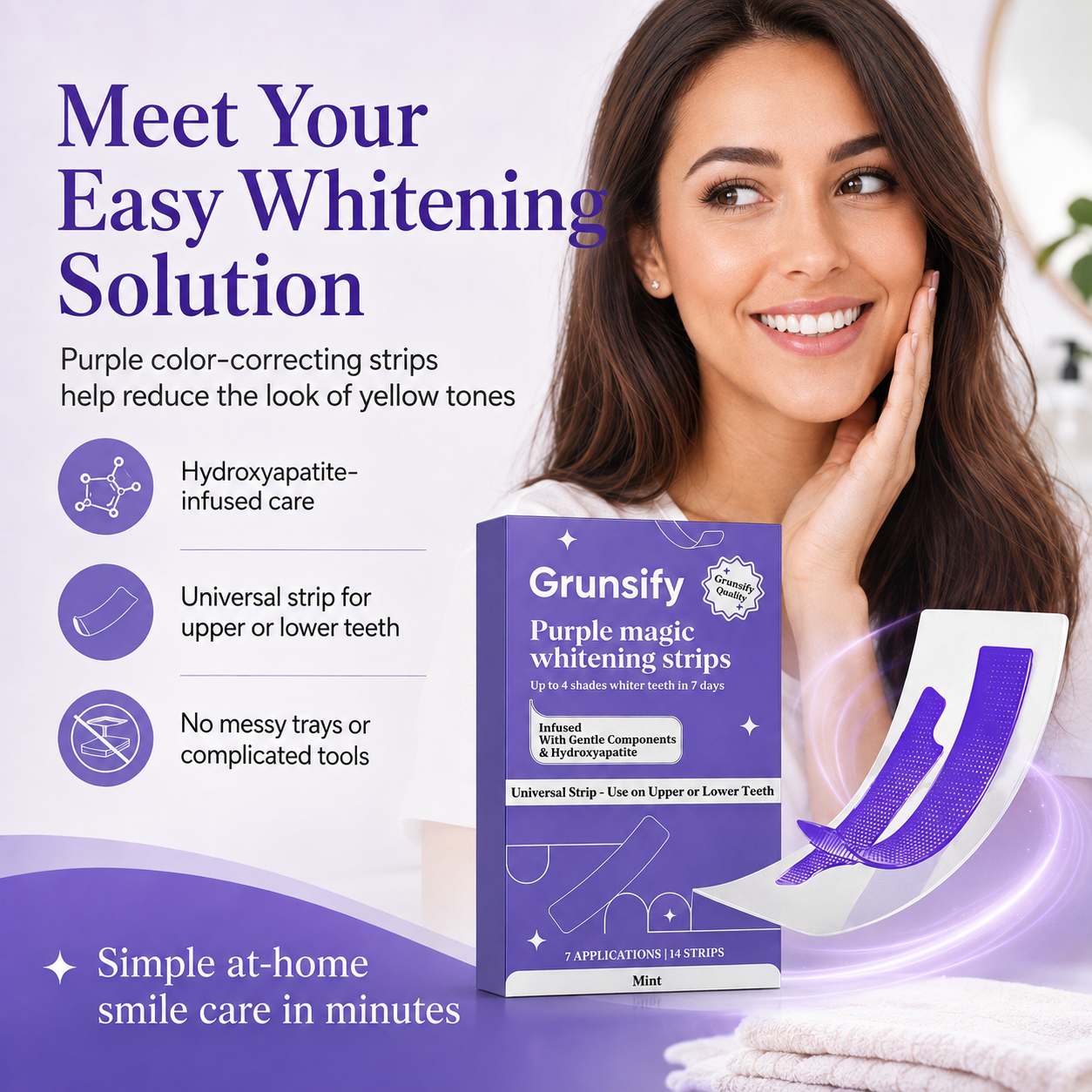 Easy at-home Grunsify purple whitening strip solution