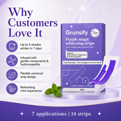 🔥BUY 1 GET 1 FREE! 💜 Purple Magic Teeth Whitening Strips ✨ Instant Smile!