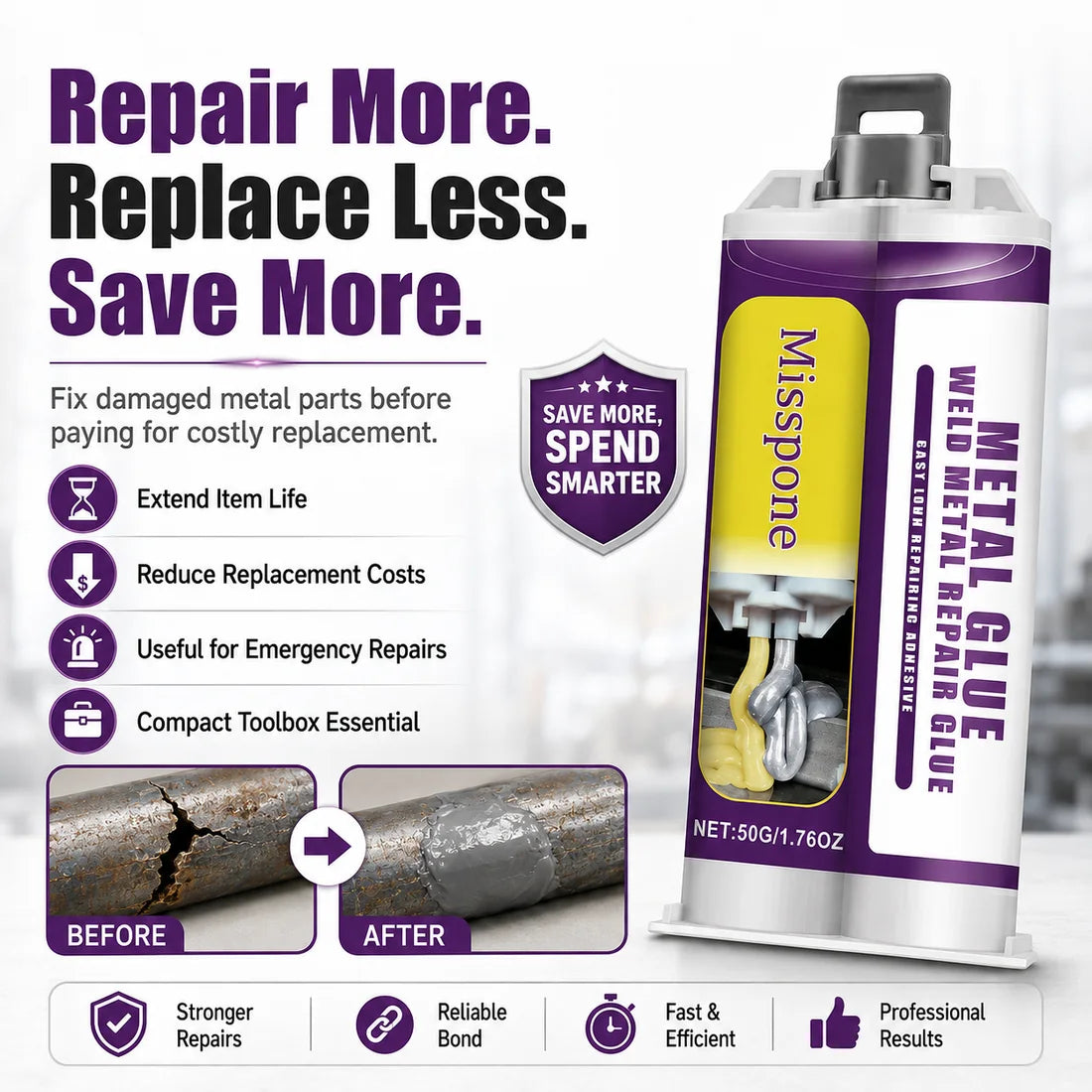 Repair more replace less and save more with Misspone metal repair glue